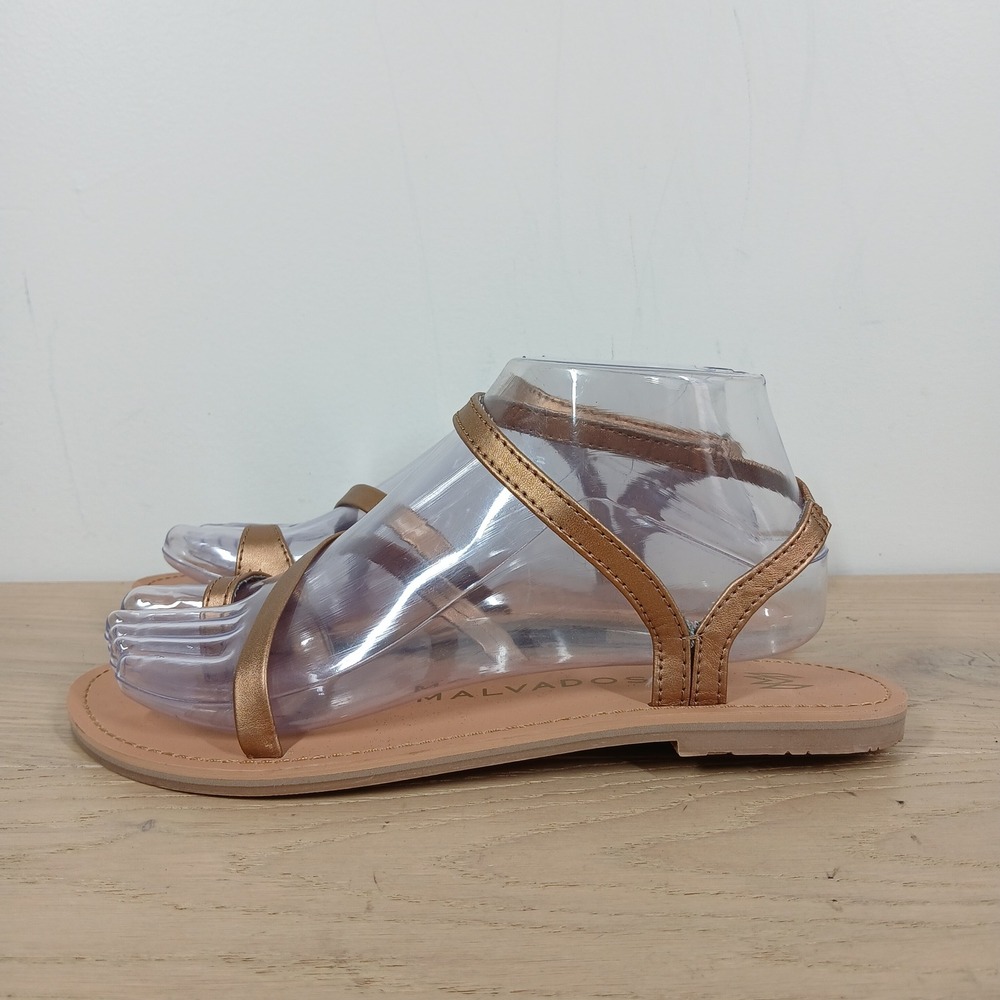NWT Malvados Sandals Women's 7/8 Rose Gold Metallic Strappy Flat Comfort Thong